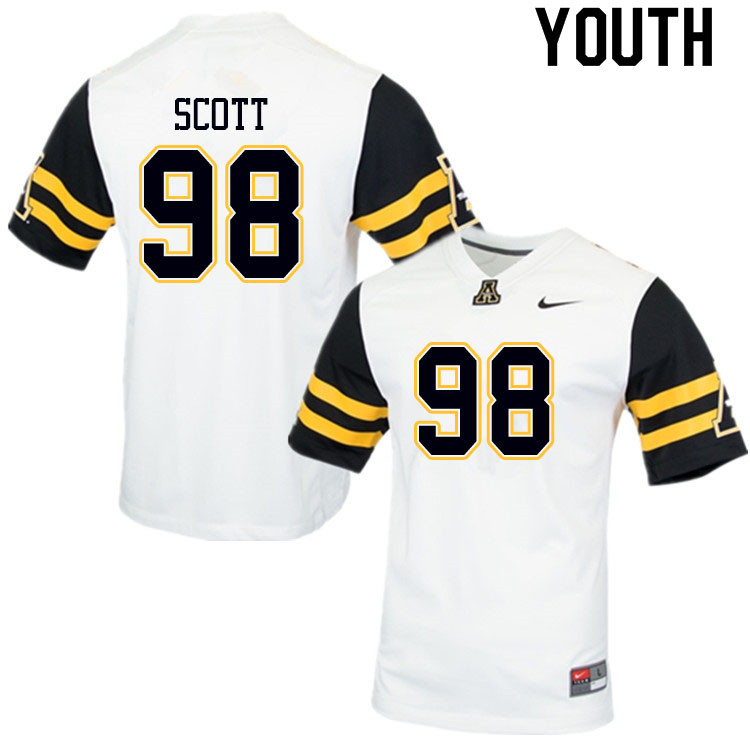 Youth #98 E.J. Scott Appalachian State Mountaineers College Football Jerseys Sale-White - Click Image to Close